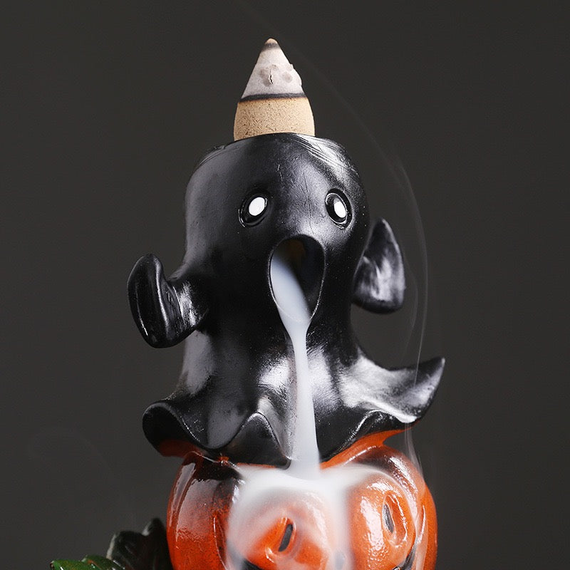 Halloween Pumpkin Head Ghost Backflow Incense Burner — Spooky Season Waterfall Smoke Incense Holder