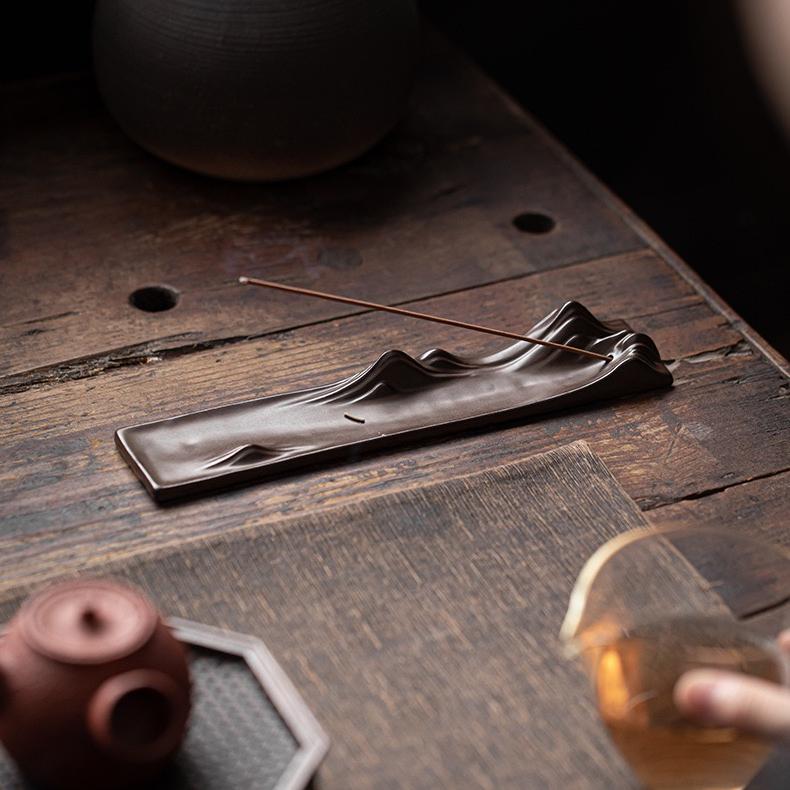 Chinese Ceramic Incense Burner — Antique Mountain Style Incense Stick Holder for Tea Ritual