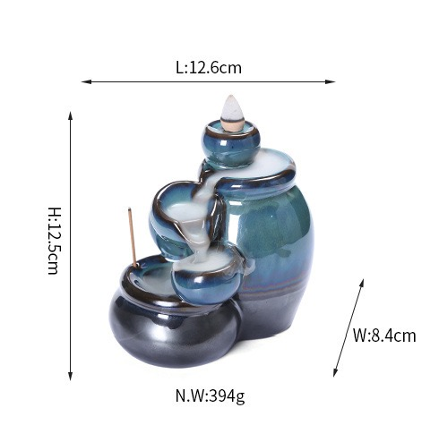 Blue Ceramic Tea Cup Backflow Incense Burner — Waterfall Smoke Incense Holder (Cones Not Included)
