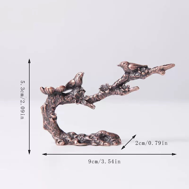 Metal Plum-Branch Backflow Incense Burner — Zen Waterfall Smoke Holder with Copper Bodhi-Leaf Plate (Cones Not Included)