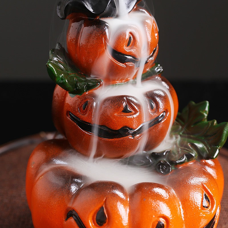 Halloween Pumpkin Head Ghost Backflow Incense Burner — Spooky Season Waterfall Smoke Incense Holder