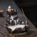 Ceramic Lotus & Double Fish Backflow Incense Burner — Lotus Pond Waterfall Smoke Incense Holder (Cones Not Included)