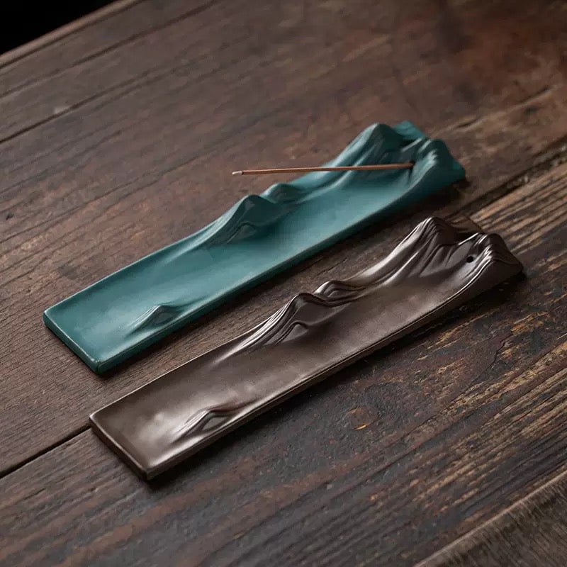 Chinese Ceramic Incense Burner — Antique Mountain Style Incense Stick Holder for Tea Ritual