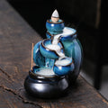 Blue Ceramic Tea Cup Backflow Incense Burner — Waterfall Smoke Incense Holder (Cones Not Included)